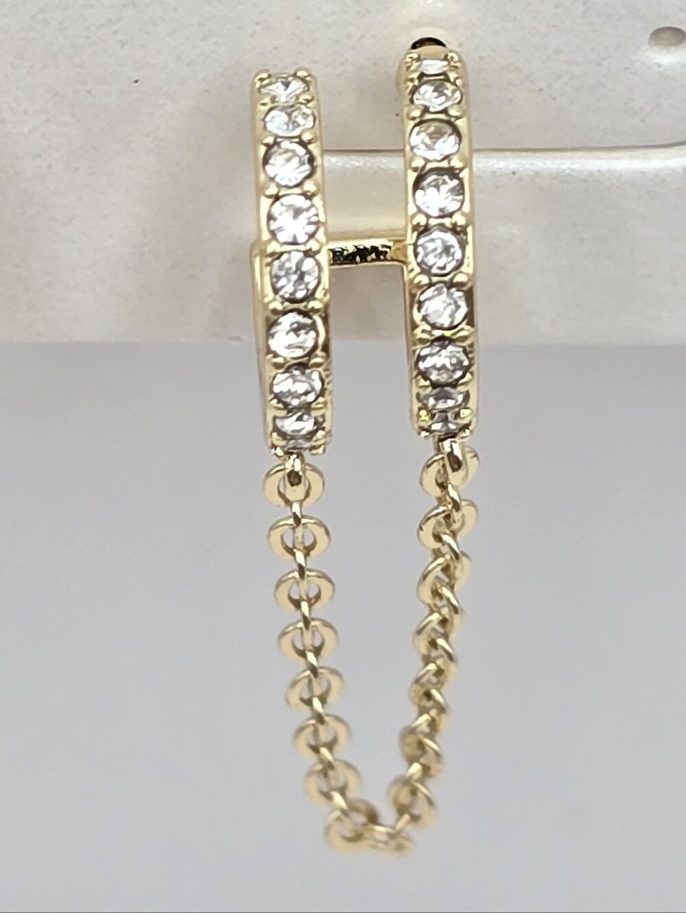 Sugarfix By Baublebar Gold Rhinestone Double Hoop Chain Dangle Huggie Earrings - Picture 2 of 5